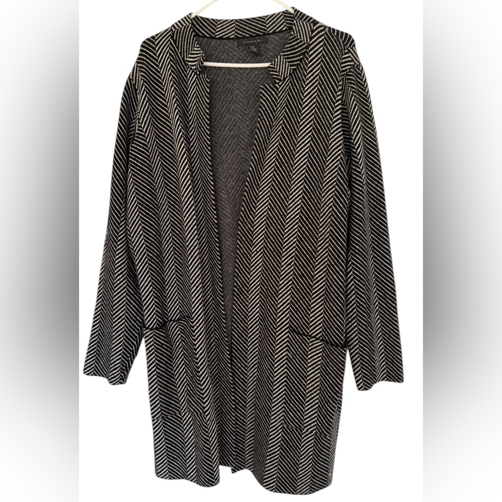 Tahari Chevron Pattern Herringbone Drop Shoulder Long Line Cardigan 2X